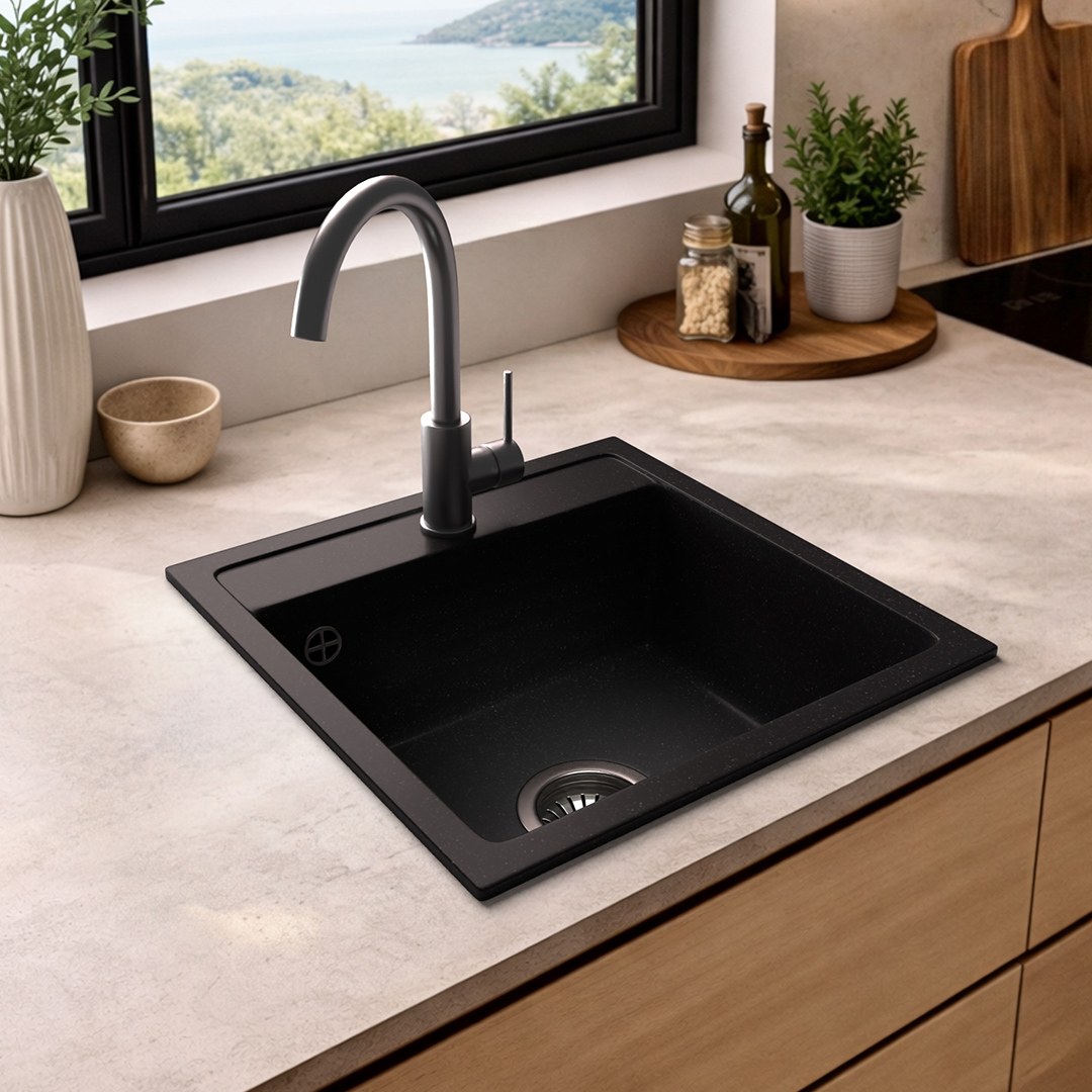 Granitspüle Modell LUX in Schwarz in der Küche