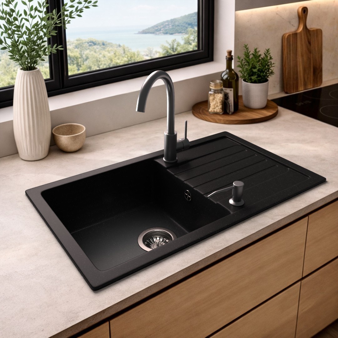 Granitspüle Modell PRO in Schwarz in der Küche